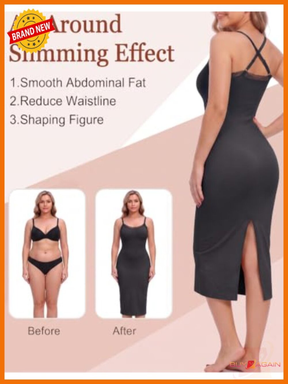 Tummy Control Lace Trim Full Body Shaper Slip Dress - Picture 4 of 6